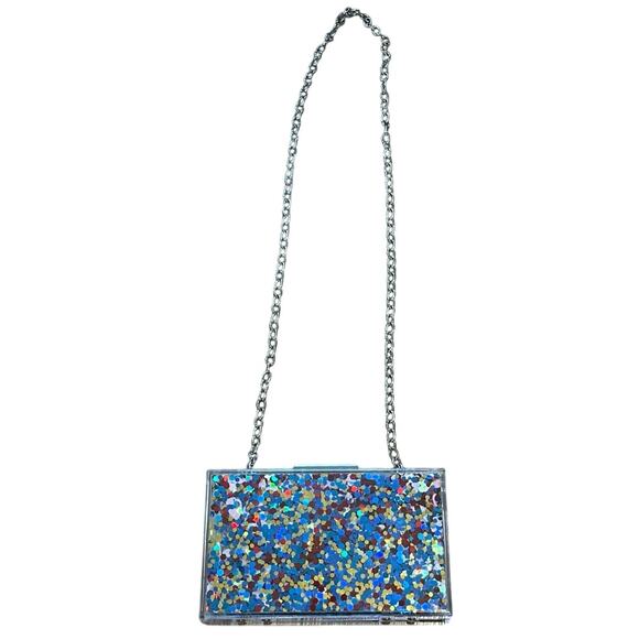 None and/or Unknown Handbags - Acrylic Confetti Glitter Hard Clutch Purse Handbag chain strap clear rainbow y2k